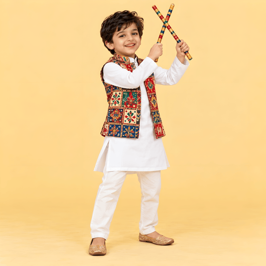 Durga Dandiya white  kurta set ⭐