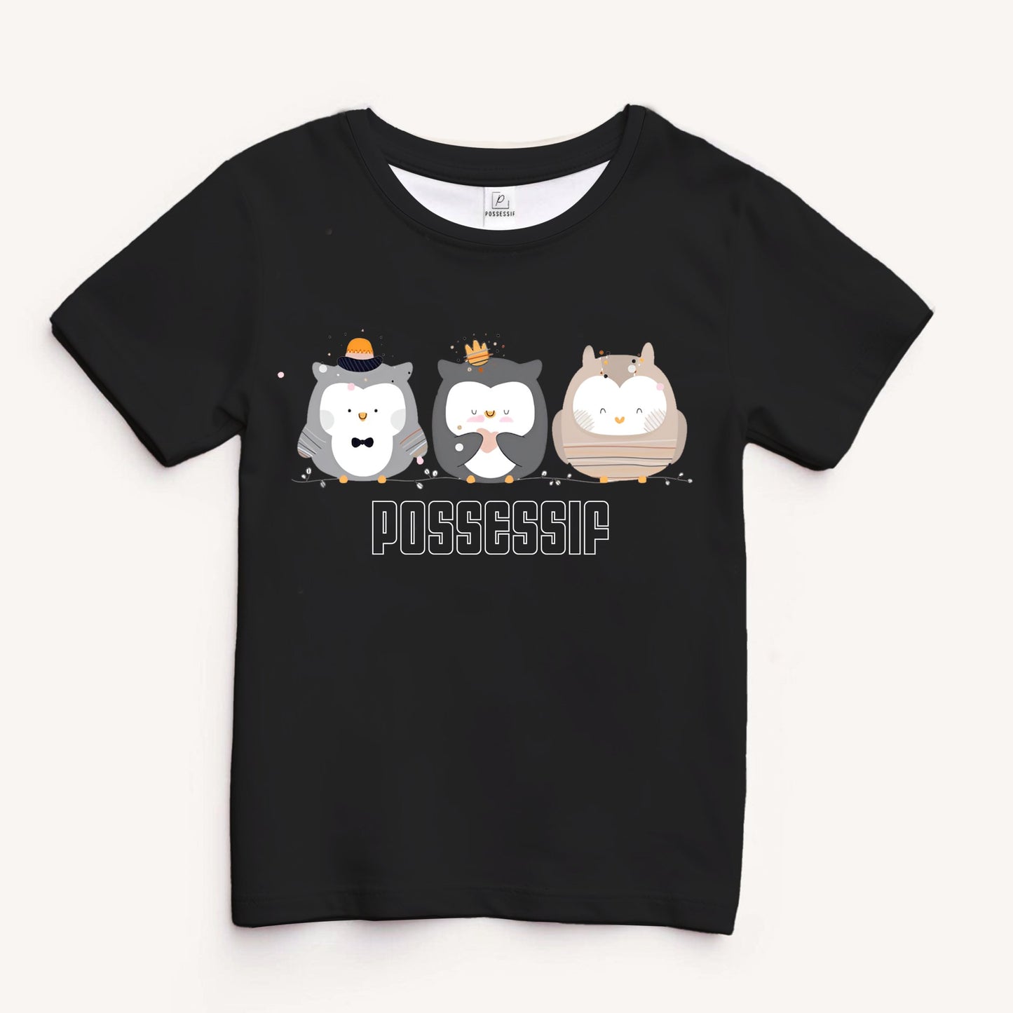 Cute Owl Black Kids T - shirt