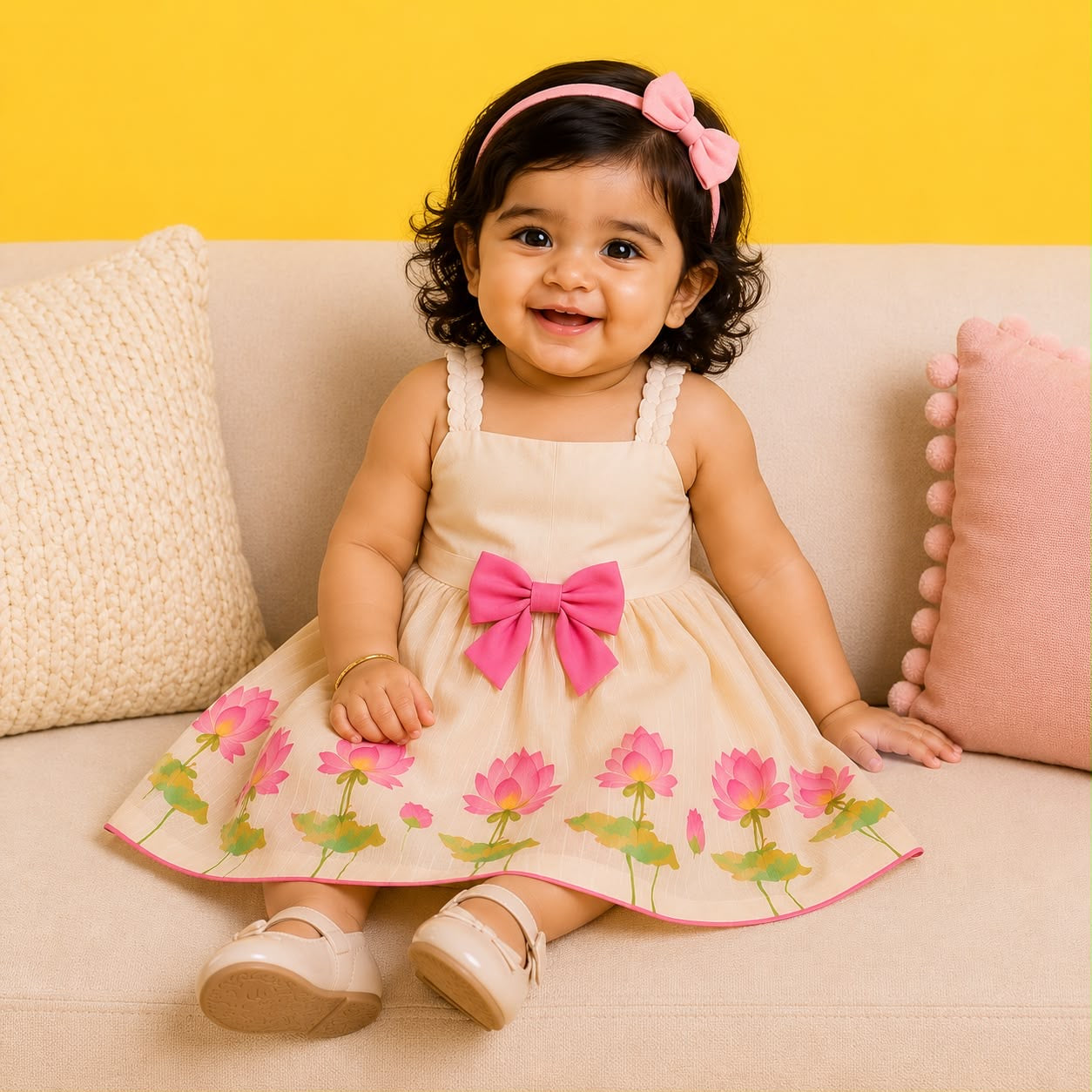 Cute lotus floral Bow Dress.