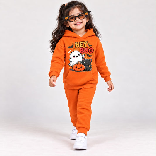 orange Pumpkin Boo Halloween Fleece Hoodie & Jogger Set