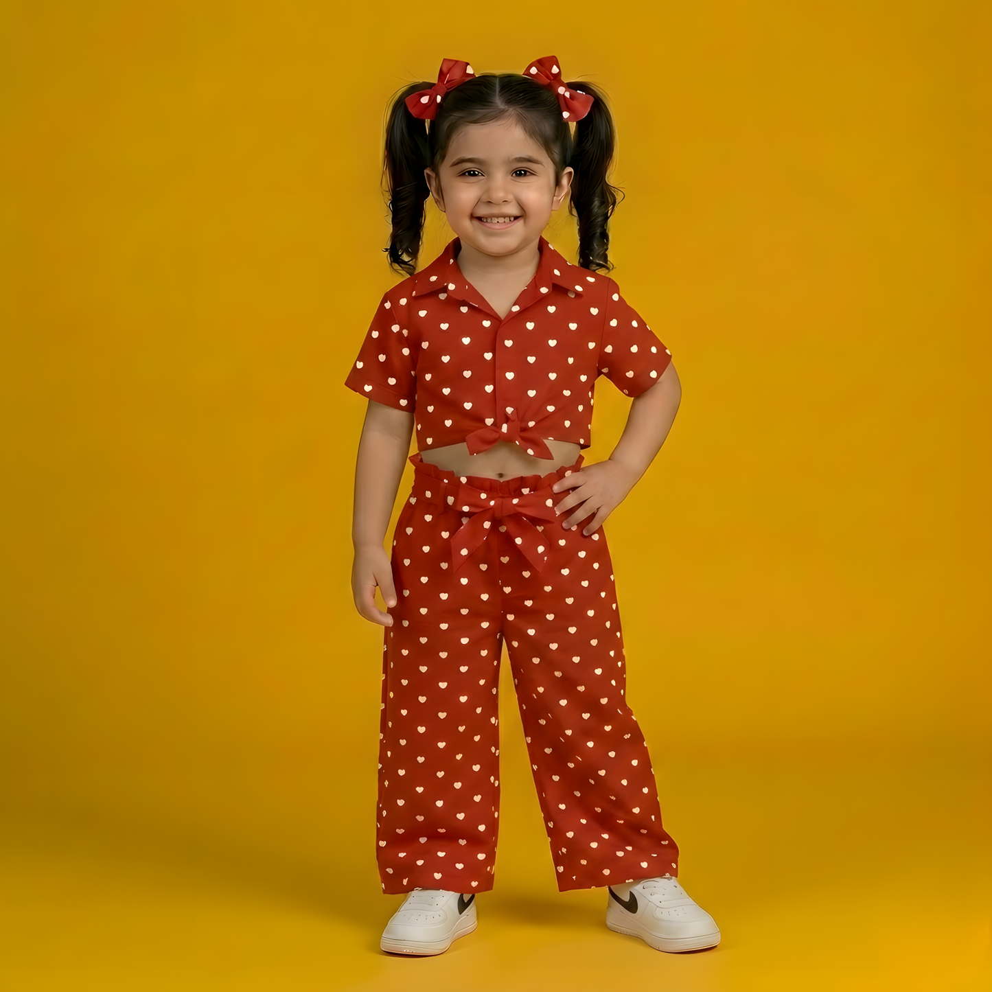 Candy Hearts Crop Shirt & High-Waisted Pant Set