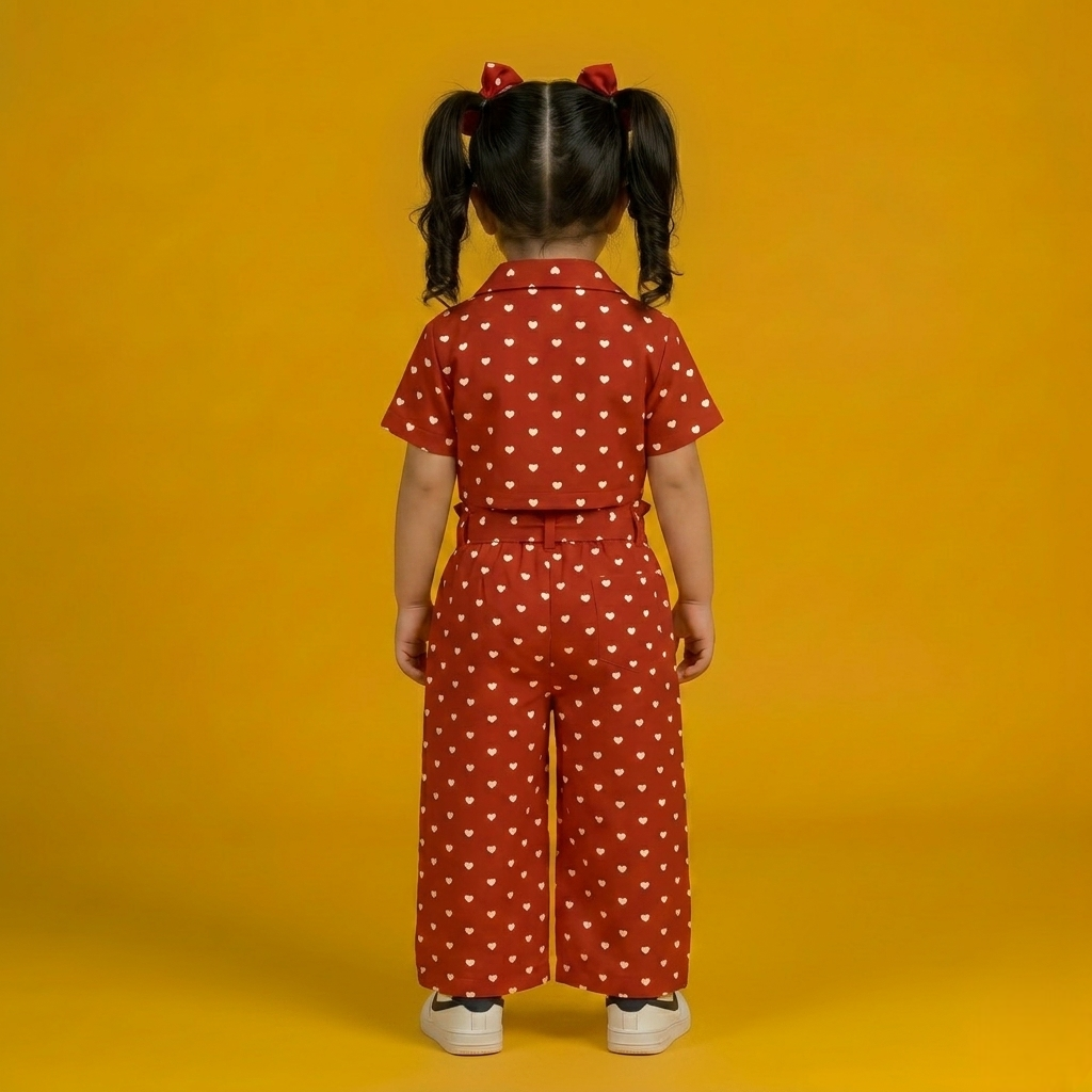 Candy Hearts Crop Shirt & High-Waisted Pant Set