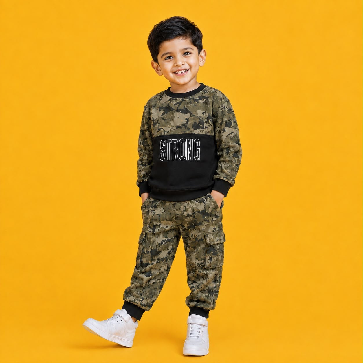 Boys Camouflage Printed Sweatshirt & Cargo Jogger Co-Ord Set