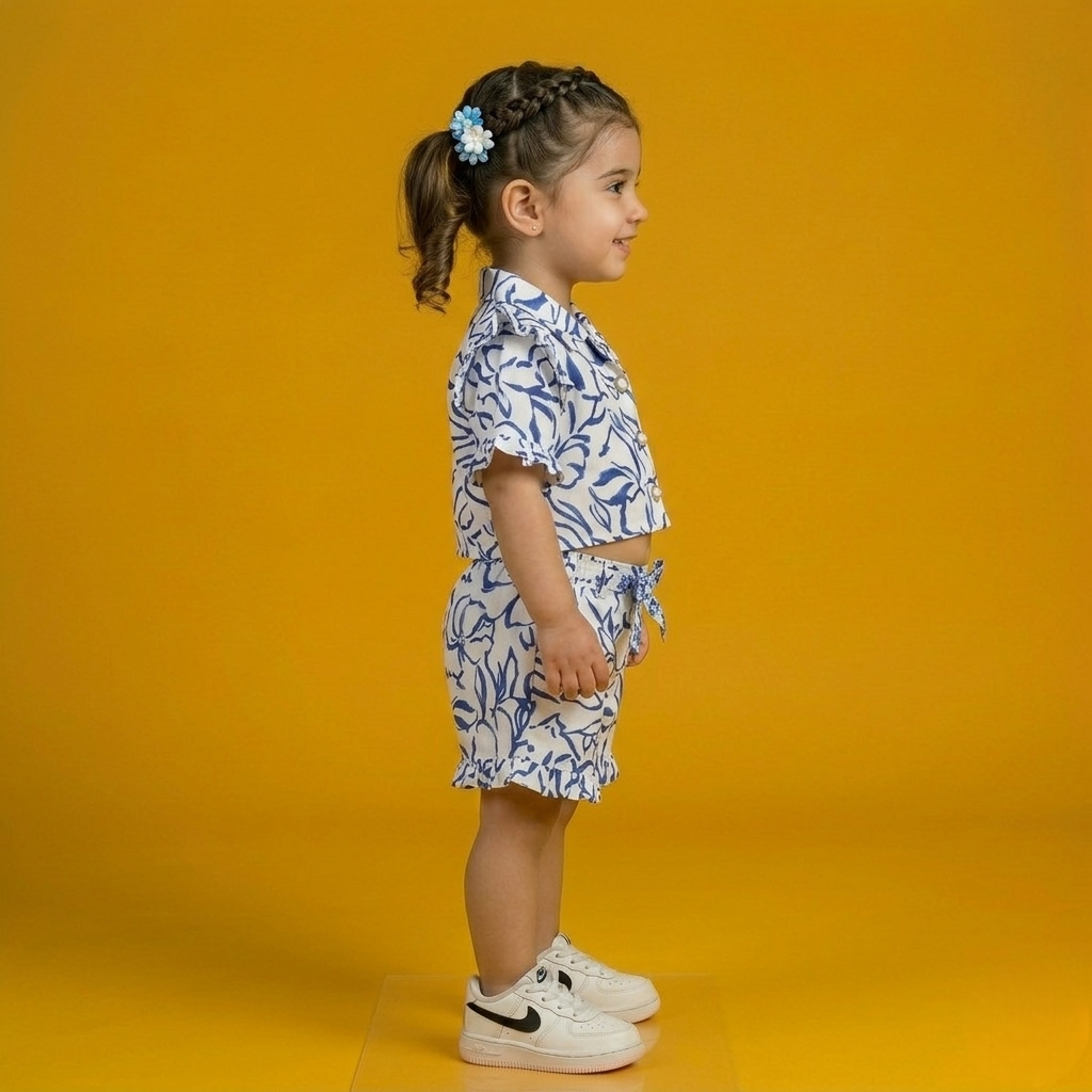 Blue Abstract Floral Girl Co-ord Set