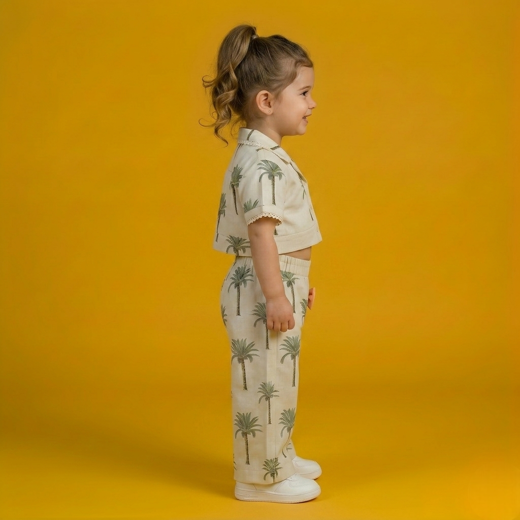 Palm Girls Crop Shirt & High-Waisted Pant Set