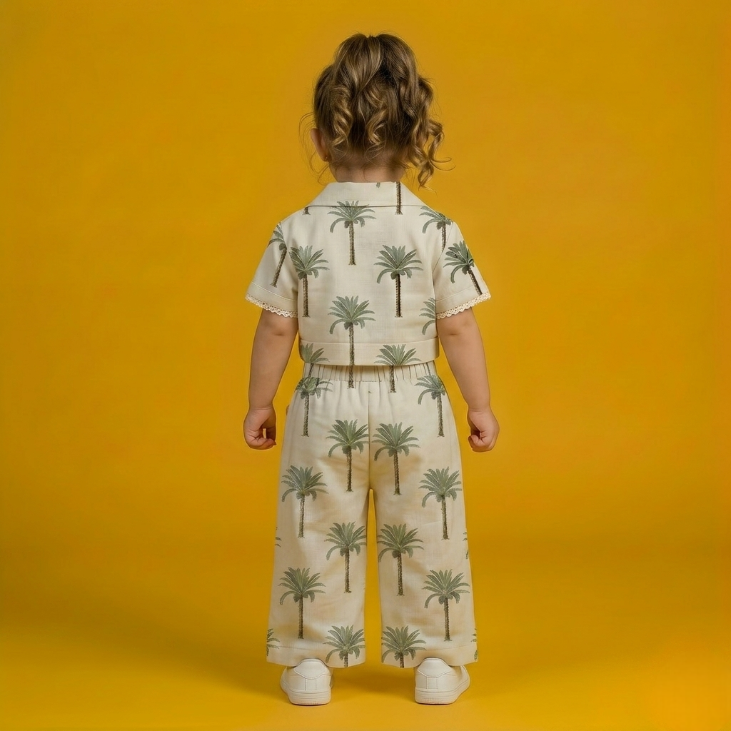 Palm Girls Crop Shirt & High-Waisted Pant Set