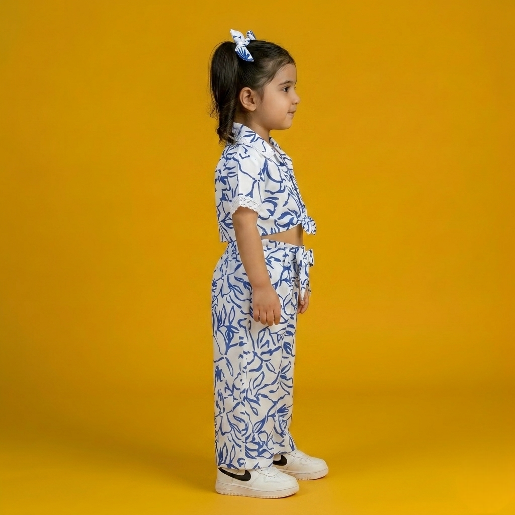 Coastal Bloom Crop Shirt & High-Waisted Pant Set