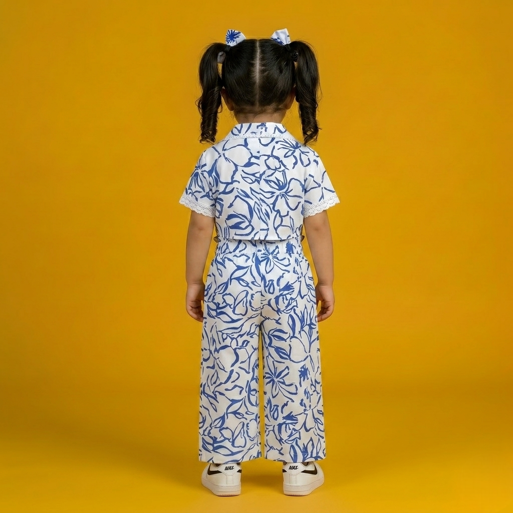 Coastal Bloom Crop Shirt & High-Waisted Pant Set