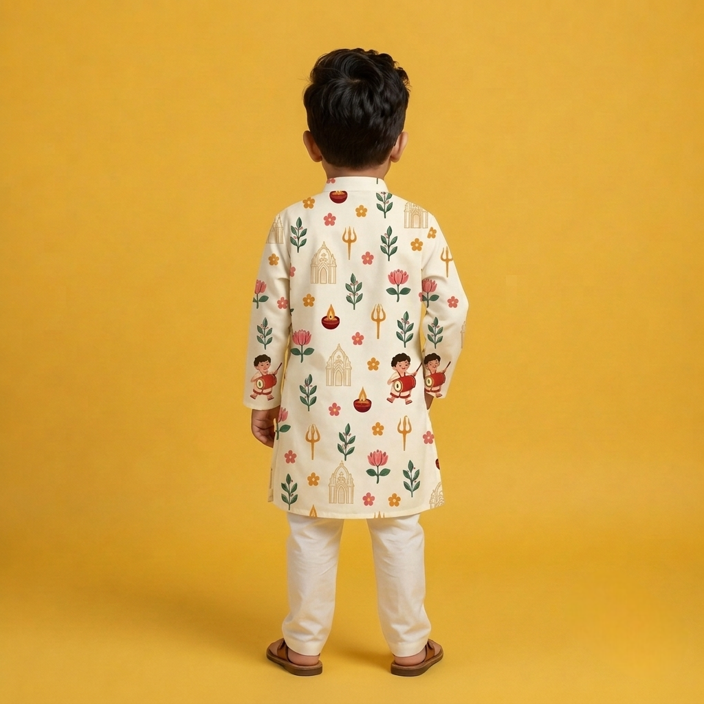 Festive Temple & Dhak Motif Kurta Set