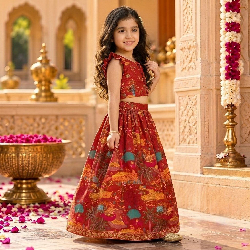 Ruby Royale Printed Lehenga Choli for Girls