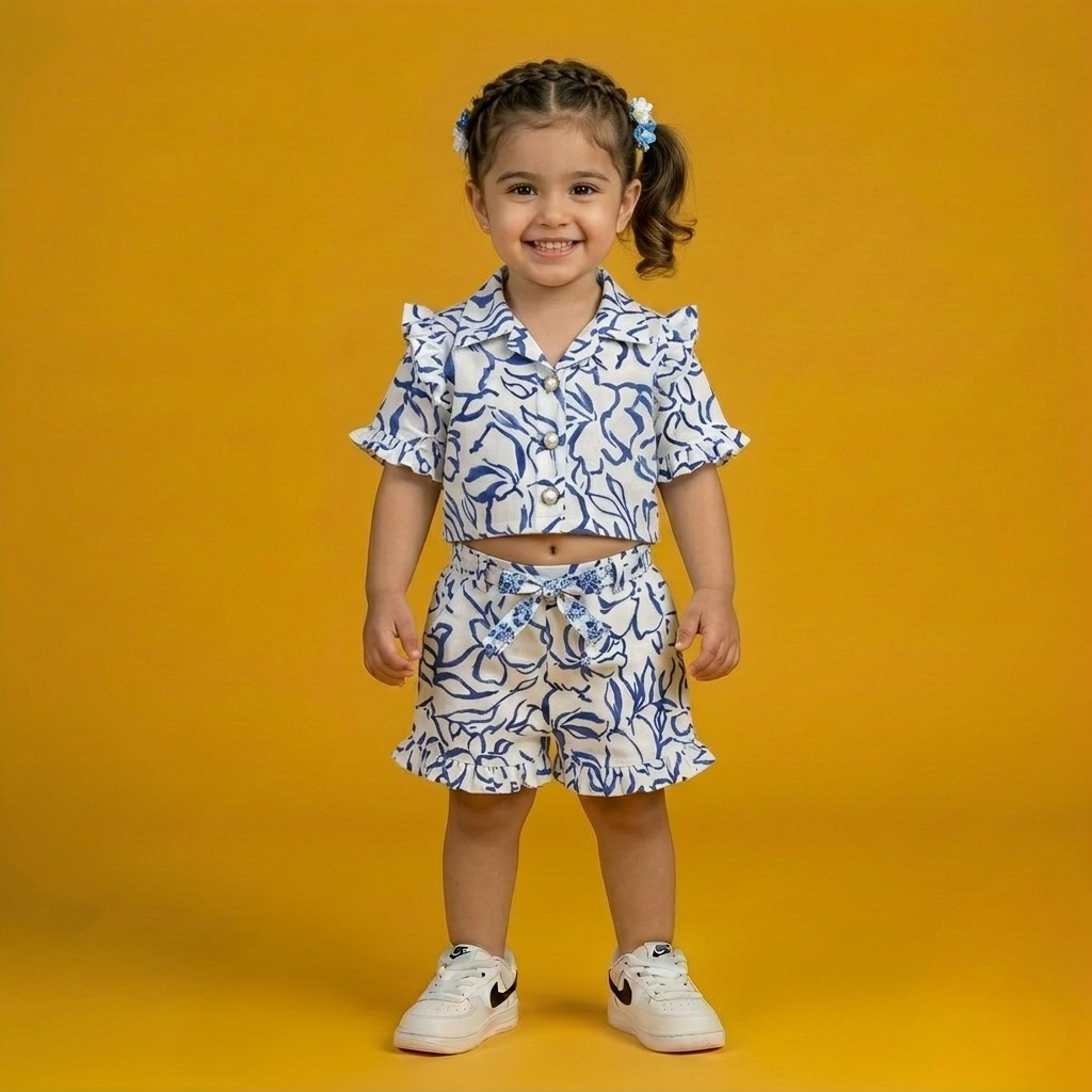 Blue Abstract Floral Girl Co-ord Set