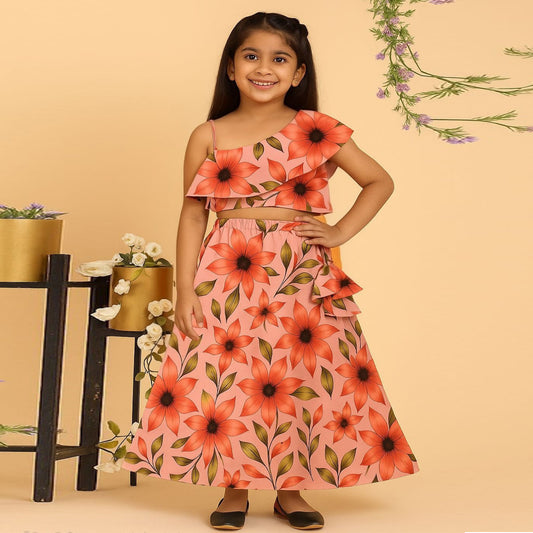 Tropical Floral Silk Cotton Lehenga Set