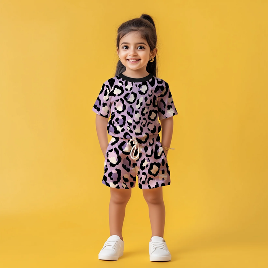 Lavender Leopard T-shirt & Shorts Co-ord Set