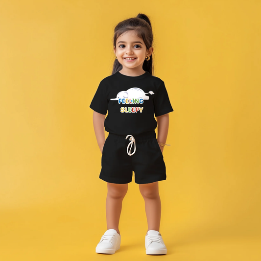 Feeling Sleepy Black T-shirt & Shorts Set