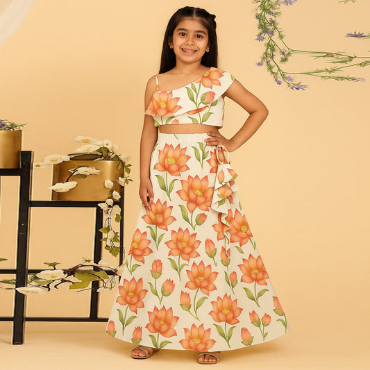 Botanical Lotus Silk Cotton Lehenga Set
