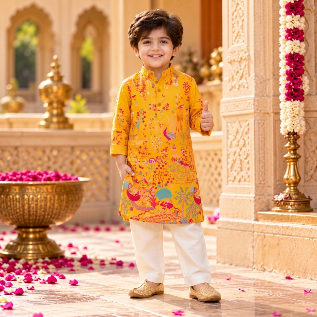 Royal yellow Festive Charm Boys Kurta Pajama Set
