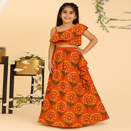 Marigold Cotton Silk Lehenga Set