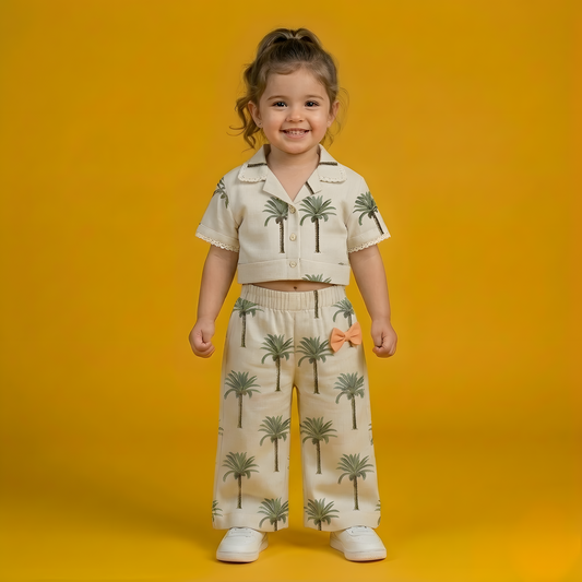 Palm Girls Crop Shirt & High-Waisted Pant Set