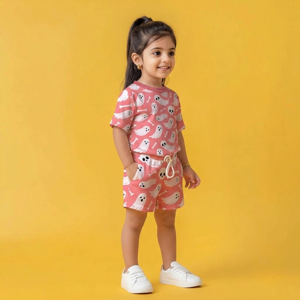 Pink Boo Blossom – Girls Ghost Print Co-ord Set